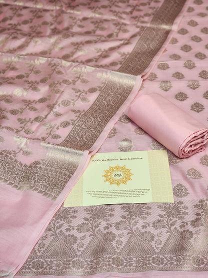 Baby pink Zari resham silk banarasi suit