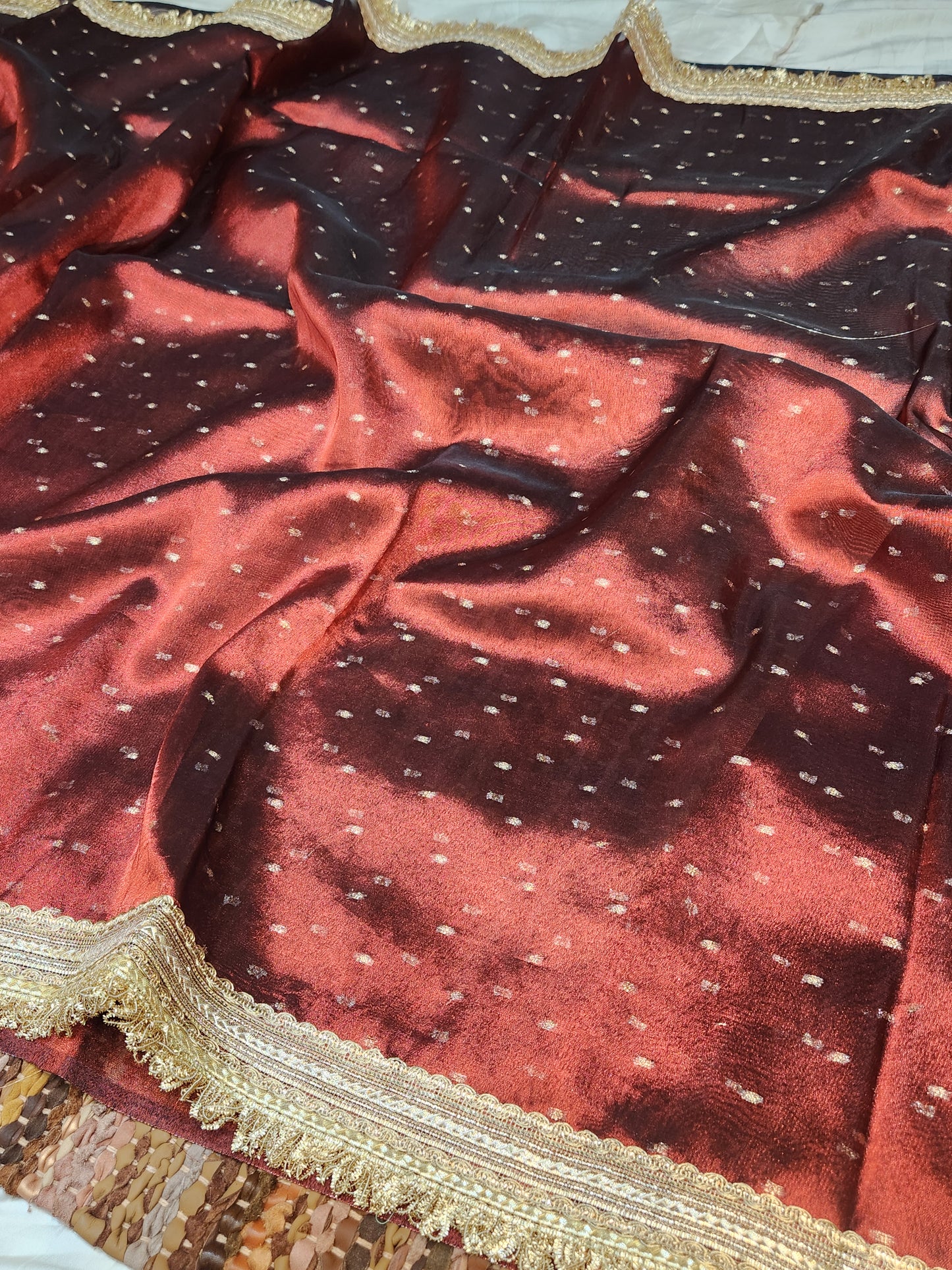 Deep maroon tissue silk saree