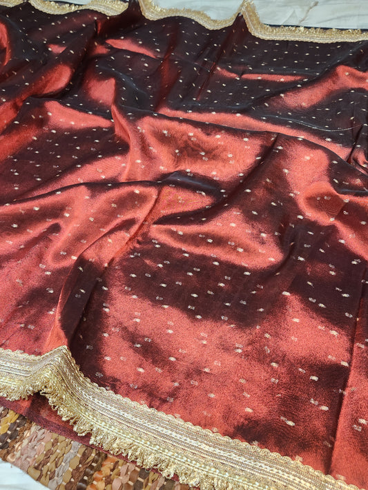 Deep maroon tissue silk saree