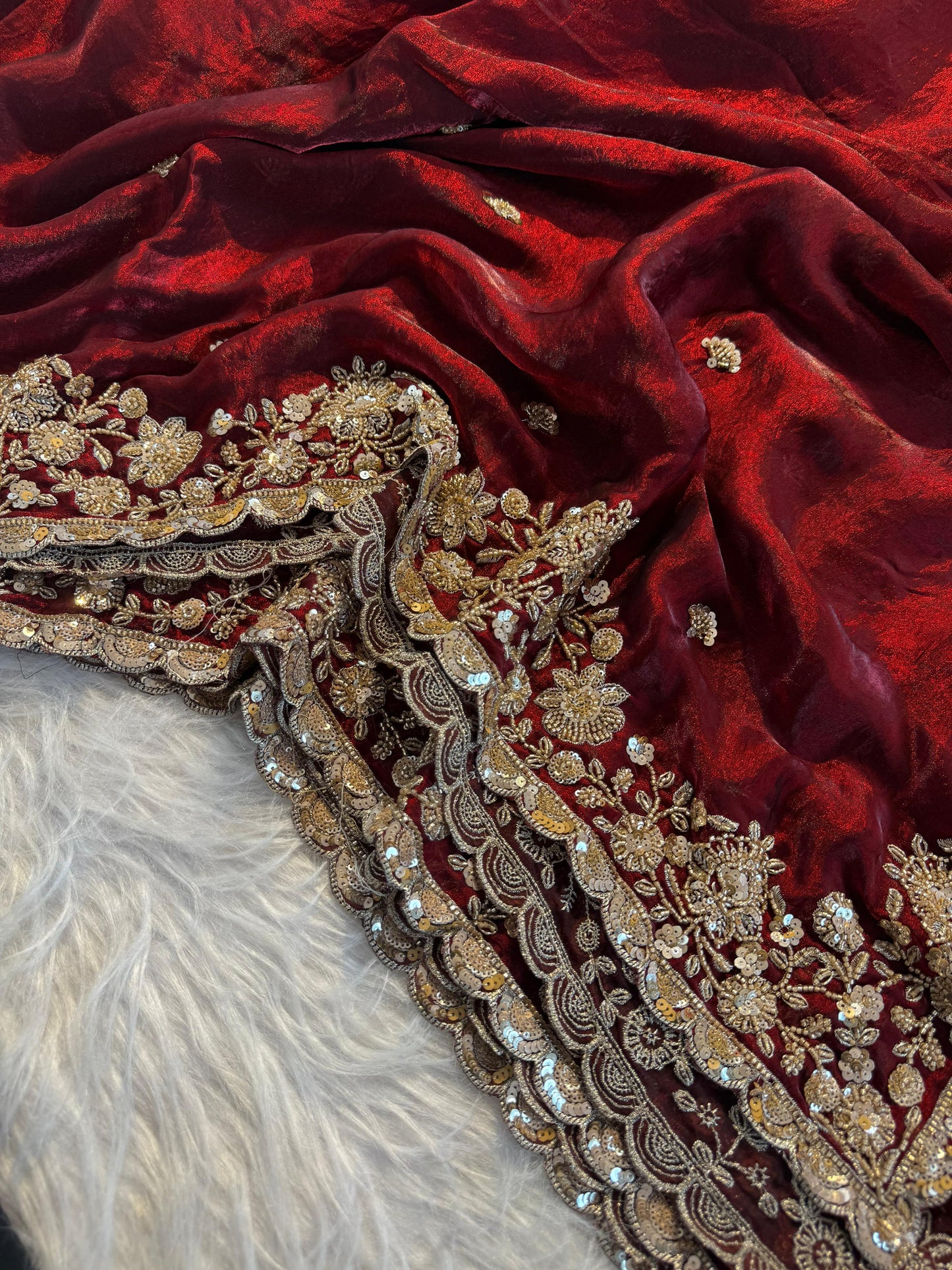 Maroon designer handwork Space Silk Saree