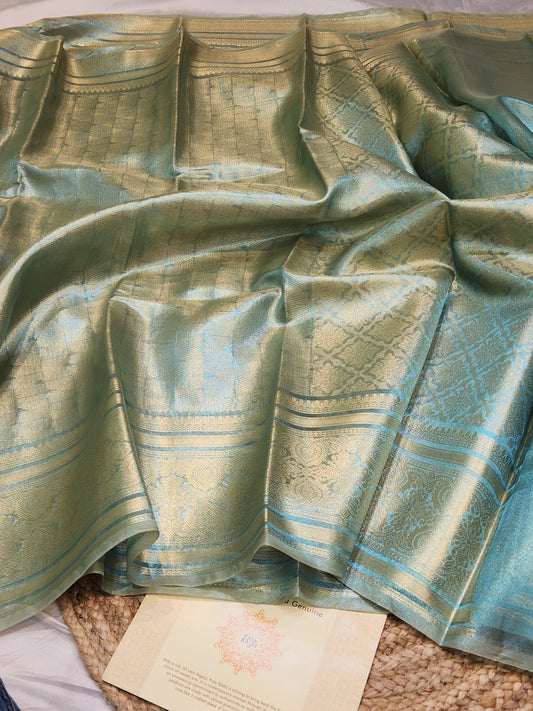 TISSUE SILK LIGHT BLUE COLOR BROCADE SAREE