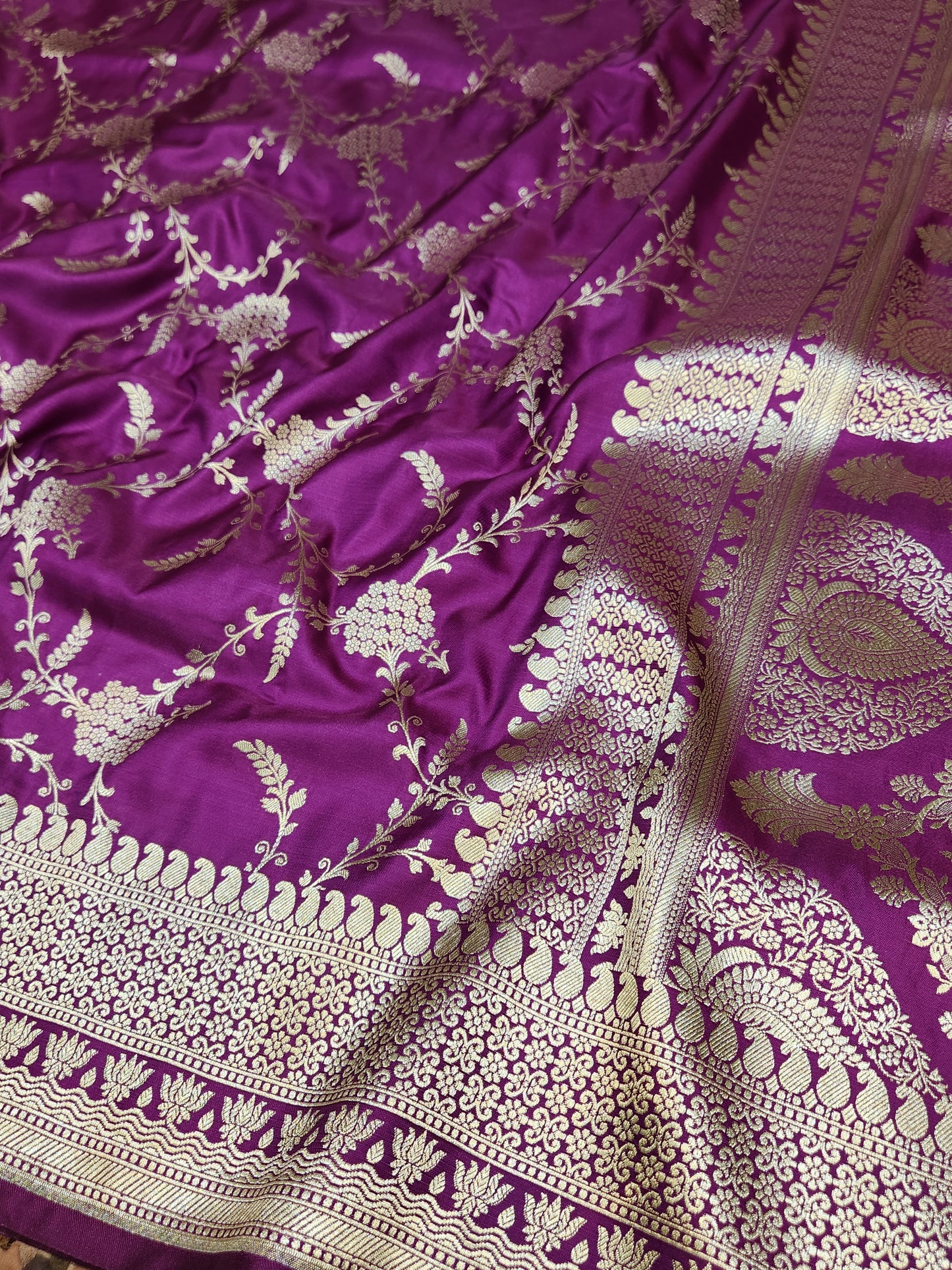 Purple Mashru Silk Banarasi Saree Mughal Jaal Pattern