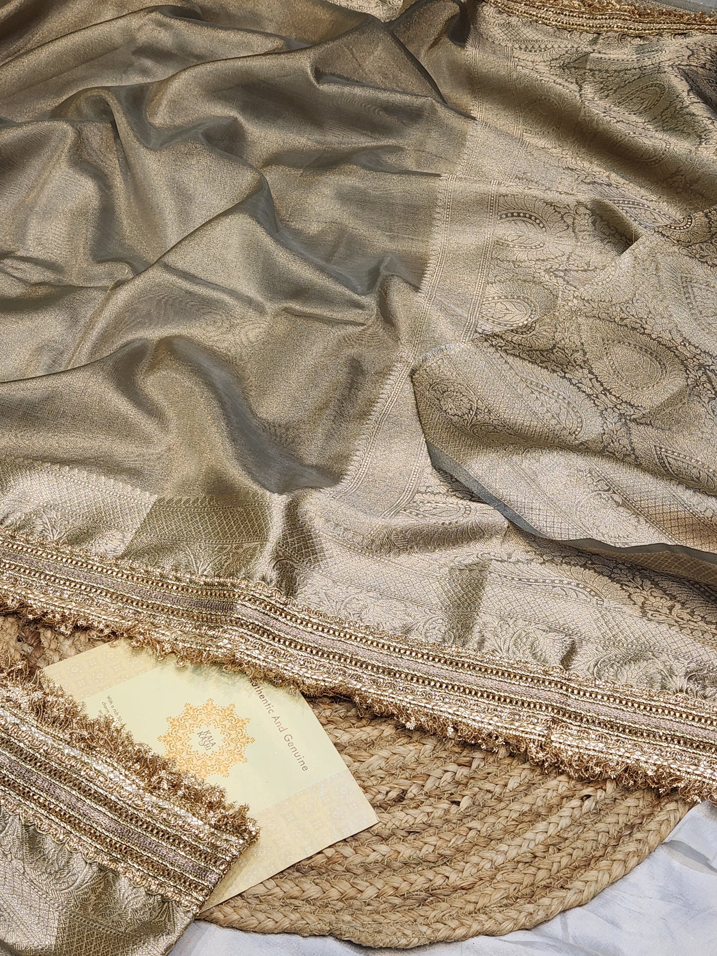 Maharani Collection Ash grey Tissue silk saree