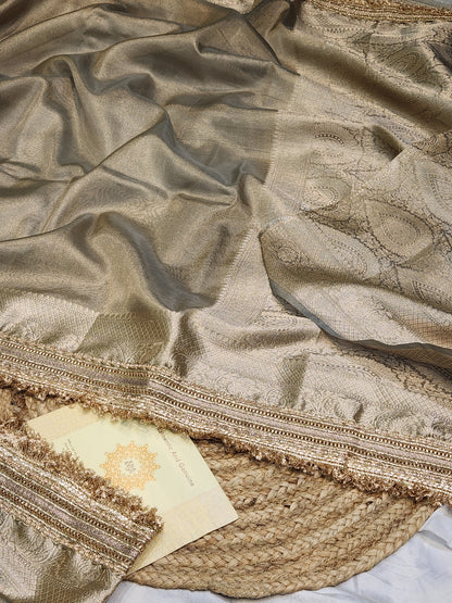 Maharani Collection Ash grey Tissue silk saree