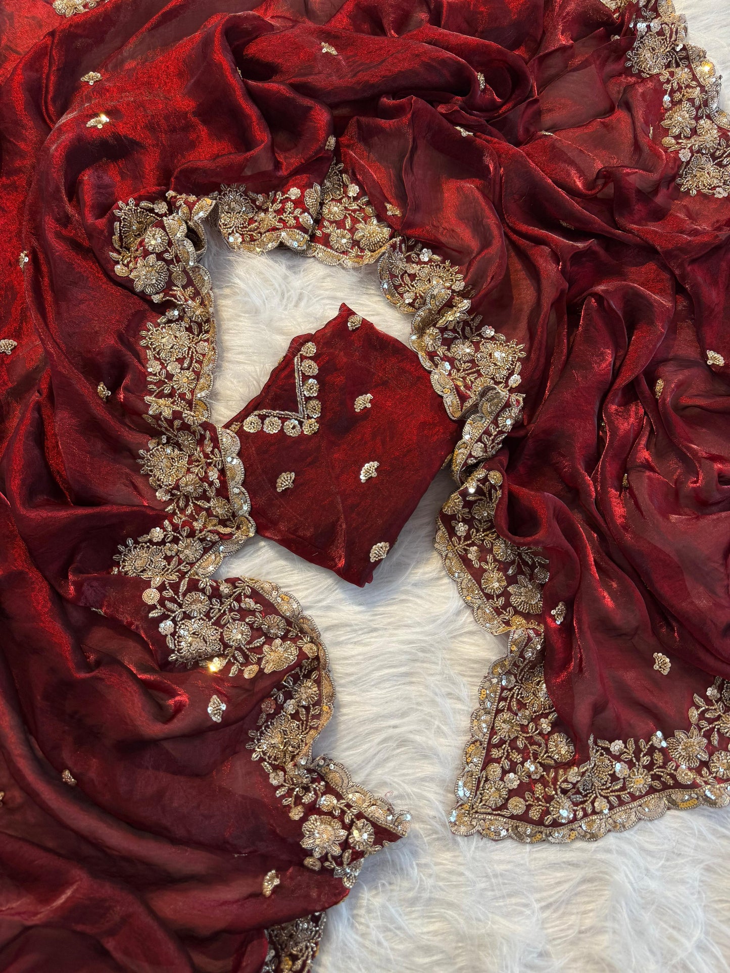 Maroon designer handwork Space Silk Saree