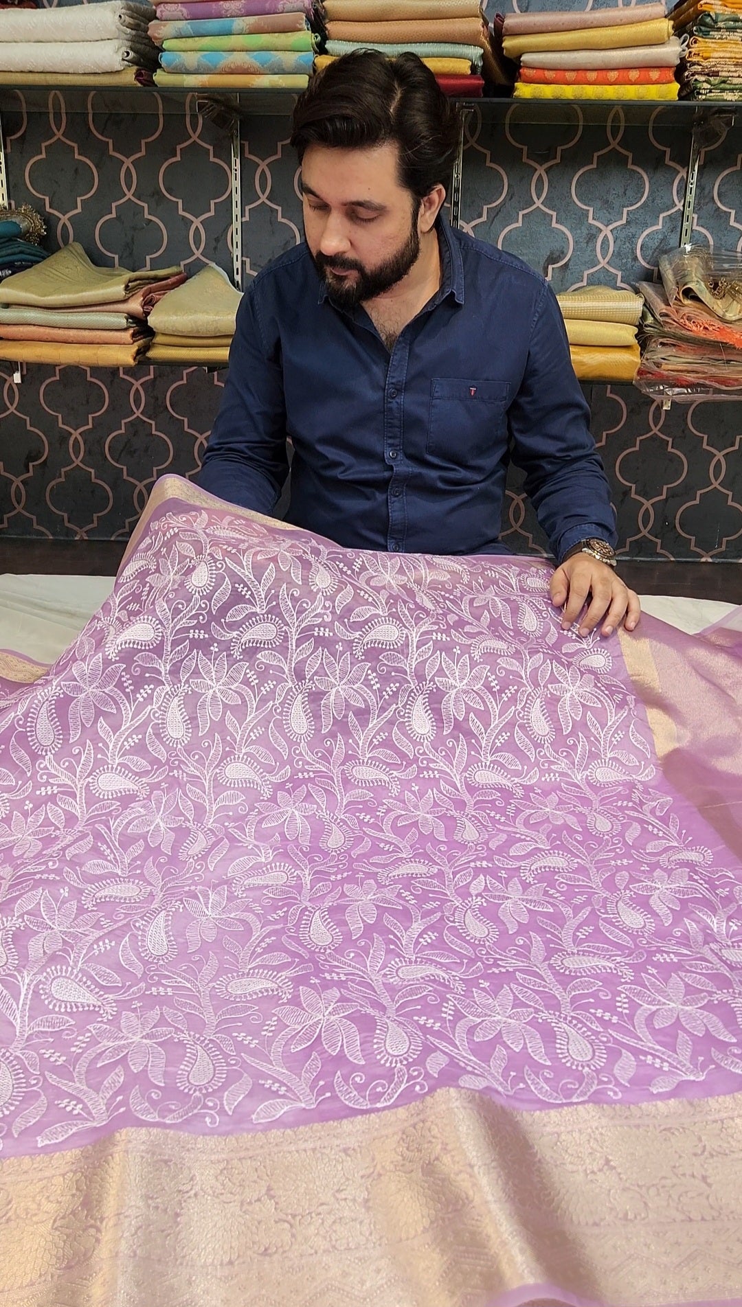 Lavender Premium Chikankari Work Banarasi Saree