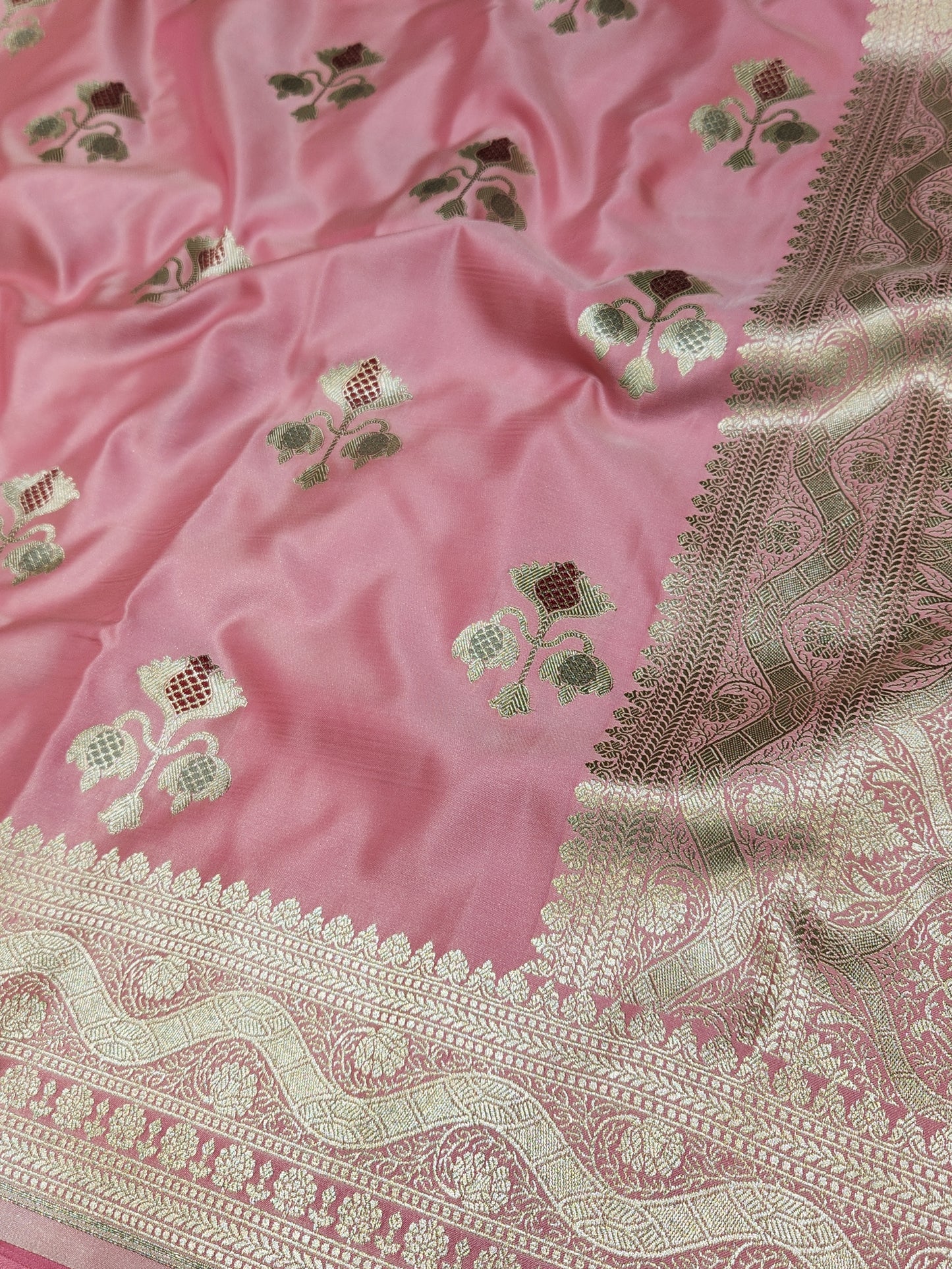 Pink Mashru Silk Banarasi Saree With Meena bootas