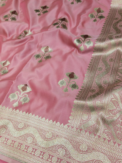 Pink Mashru Silk Banarasi Saree With Meena bootas