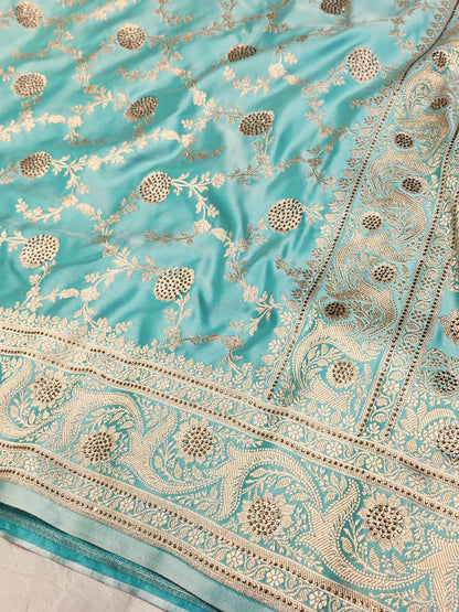 Sea Green Mashru Silk Banarasi Saree With Siroski stone work