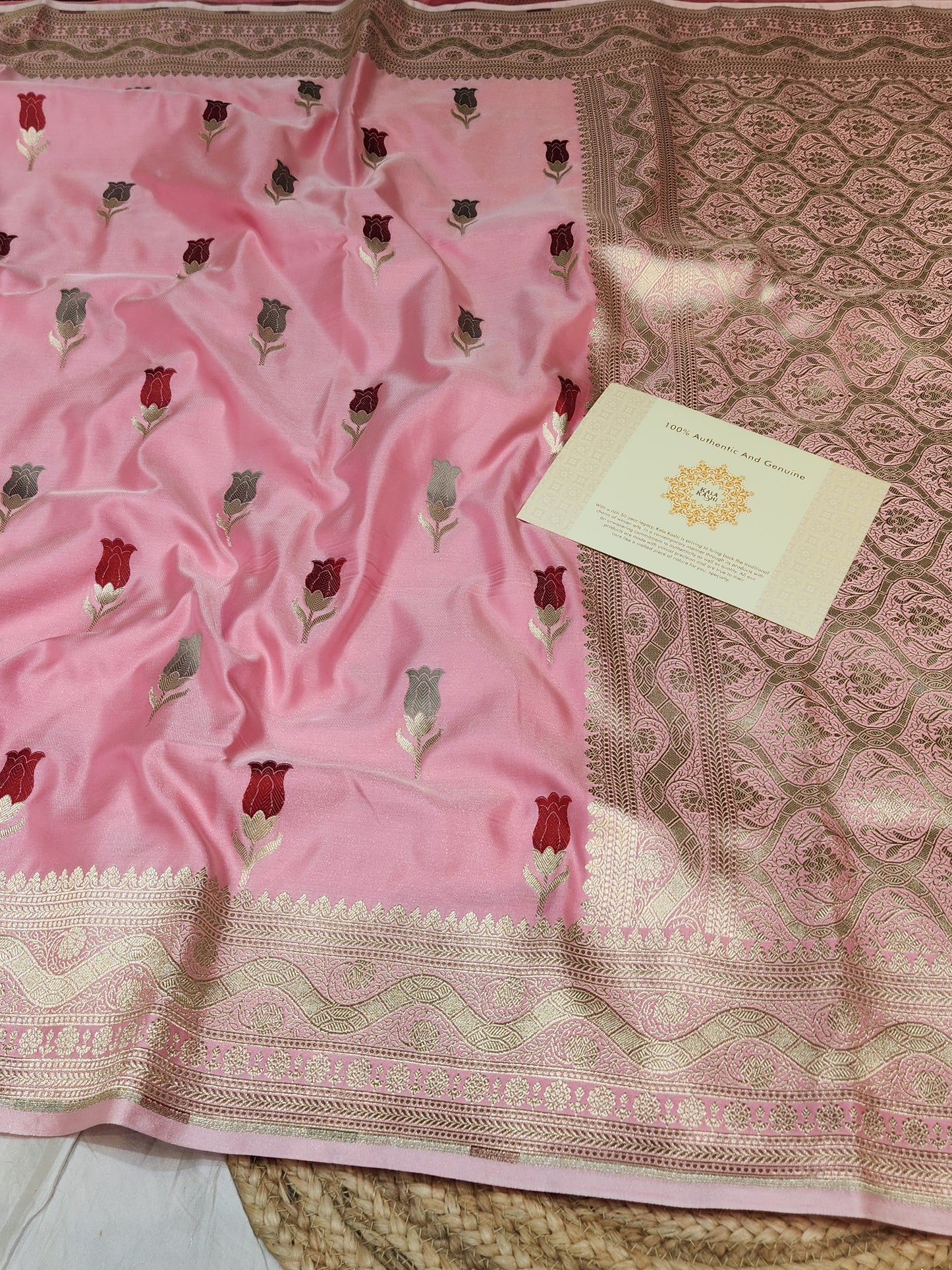 Pink Mashru Silk Banarasi Saree With Meena bootas