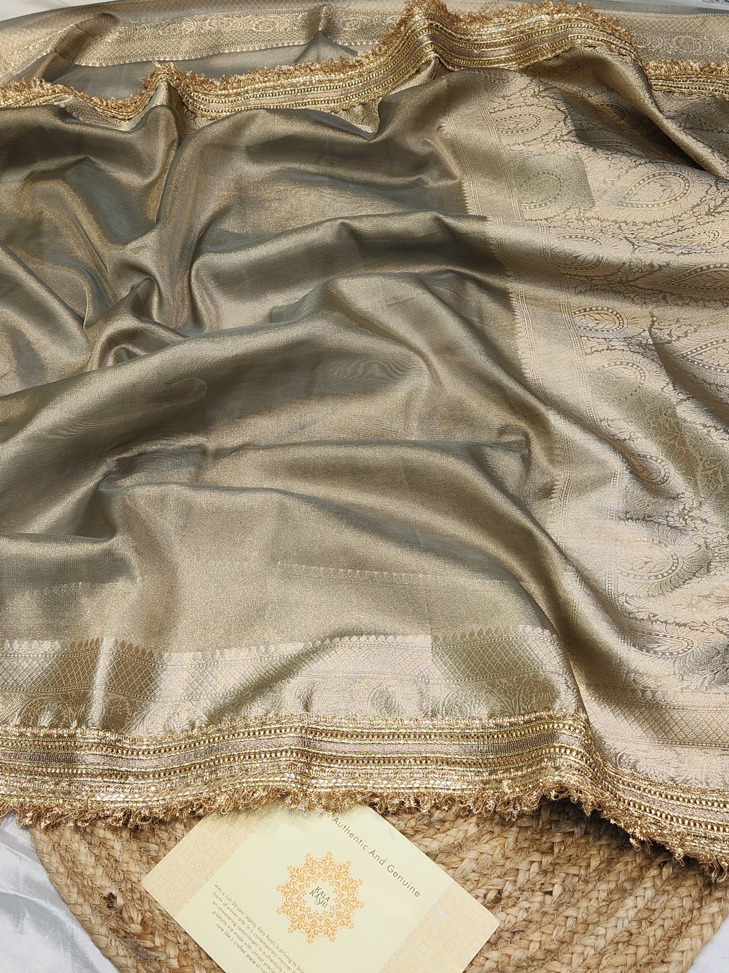 Maharani Collection Ash grey Tissue silk saree