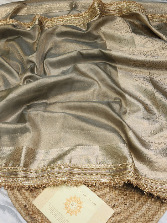 Maharani Collection Ash grey Tissue silk saree