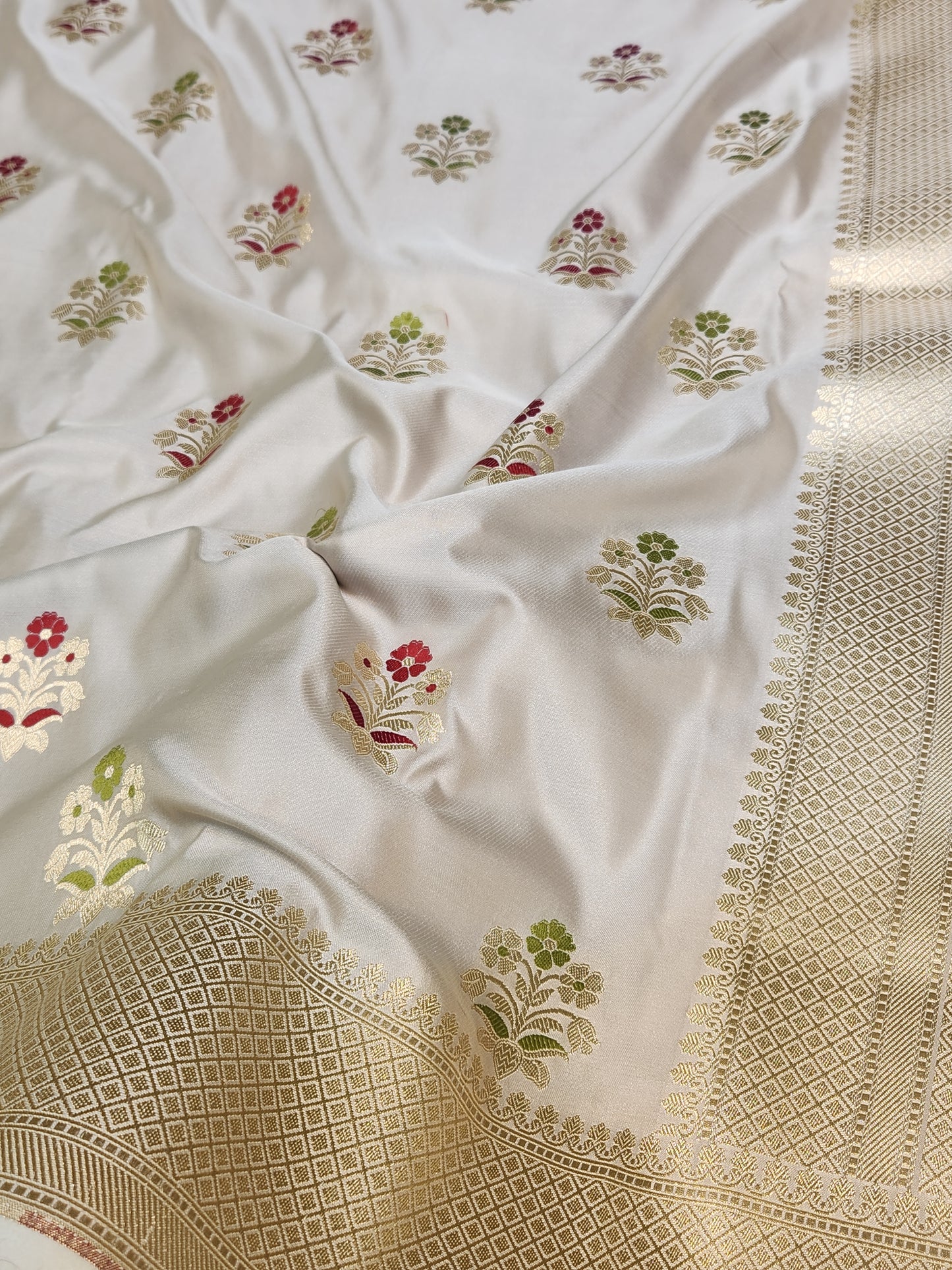 Ash Grey Banarasi Mashru Silk Banarasi Saree With Meena bootas