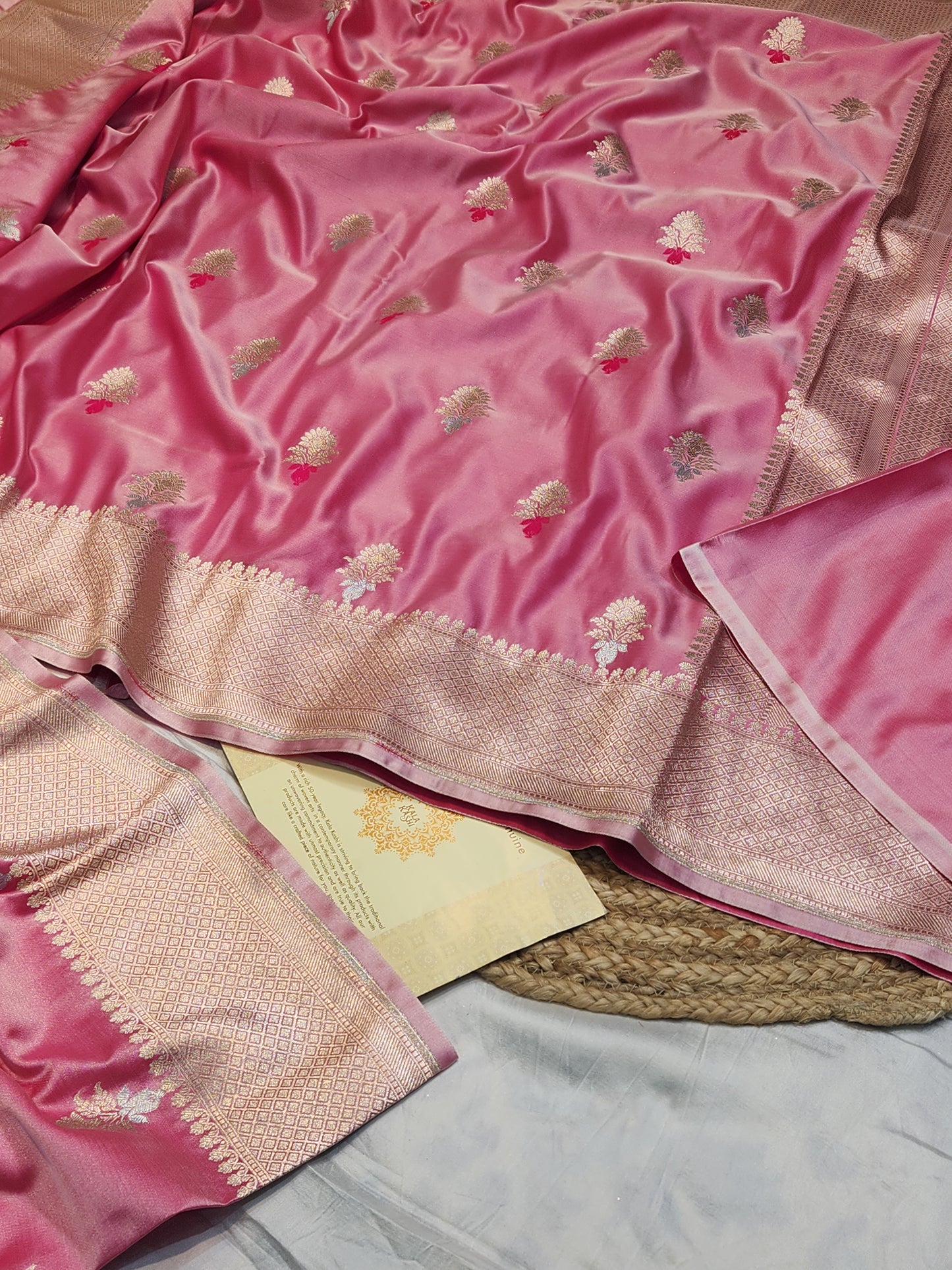 Strawberry Pink Mashru Silk Banarasi Saree With Meena bootas