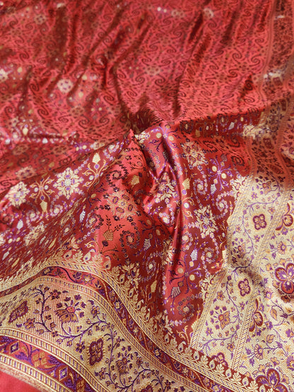 Maroon jamavar tanchuyi katan silk saree