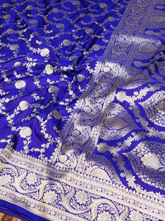 Violet purple Mashru Silk Banarasi Saree Mughal Jaal Pattern