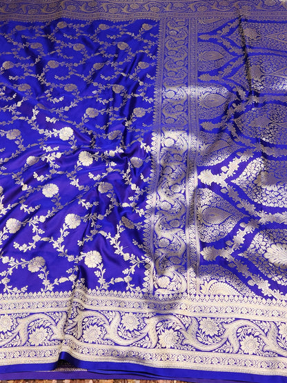 Violet purple Mashru Silk Banarasi Saree Mughal Jaal Pattern