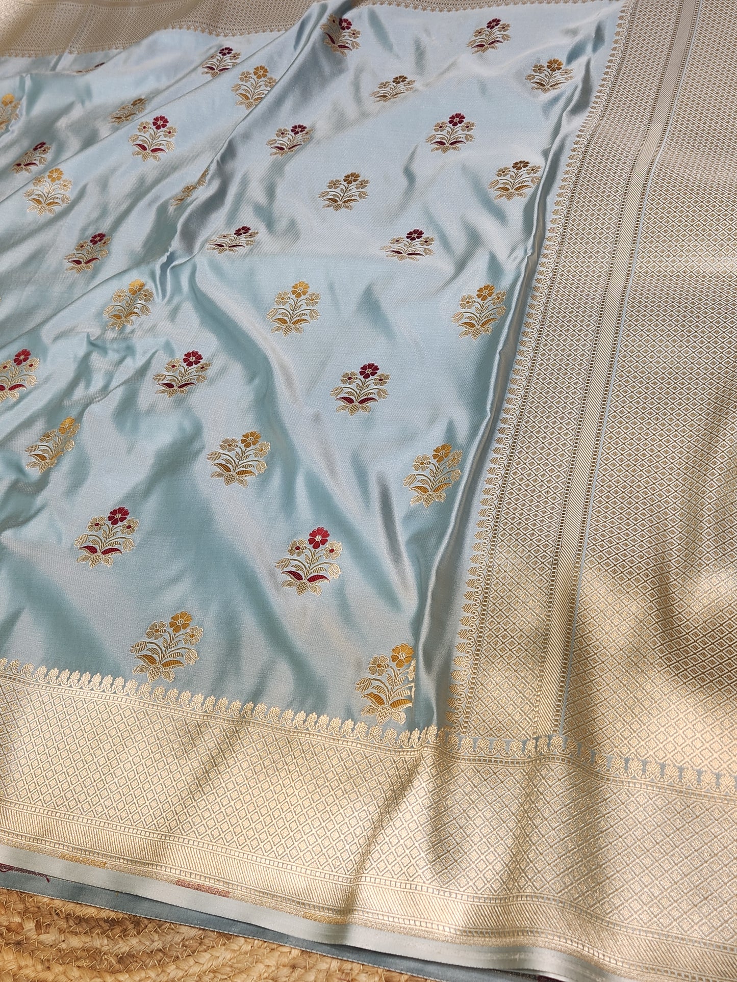 Dark Grey Banarasi Mashru Silk Banarasi Saree With Meena bootas