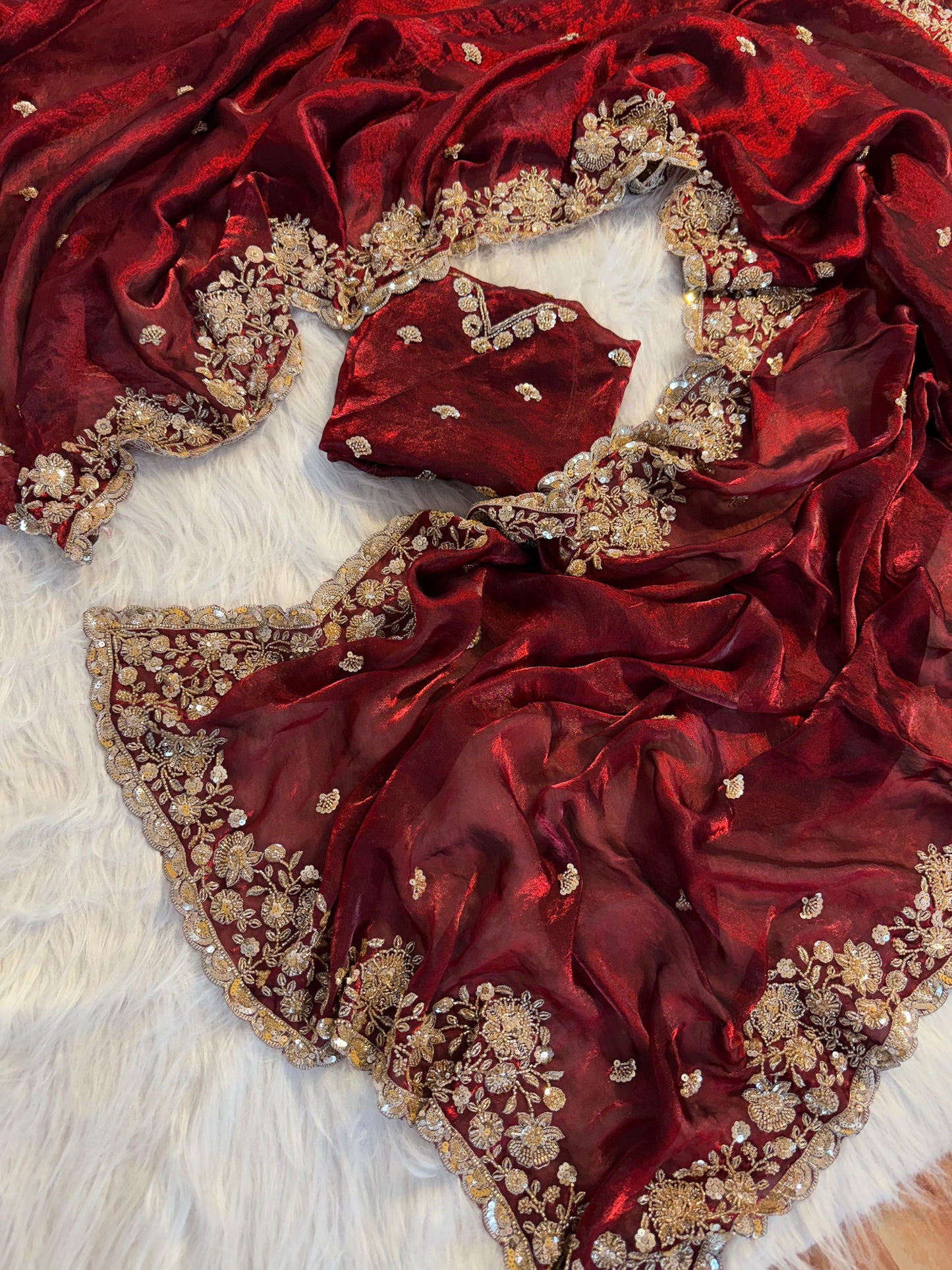 Maroon designer handwork Space Silk Saree