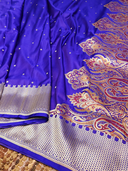 Royal Blue Kimkhab mashru silk saree with all over booti