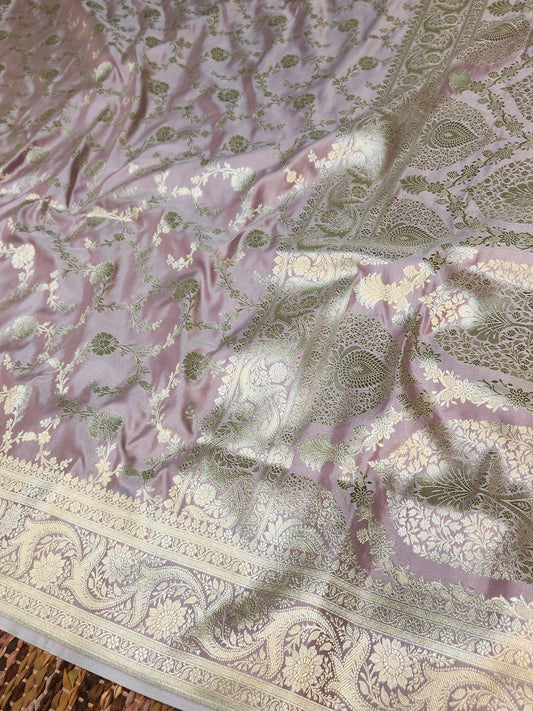 Lavender Mashru Silk Banarasi Saree With Jaal Pattern