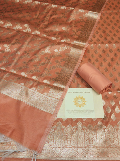 Light orange Zari resham silk banarasi suit