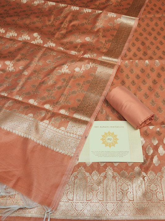 Light orange Zari resham silk banarasi suit