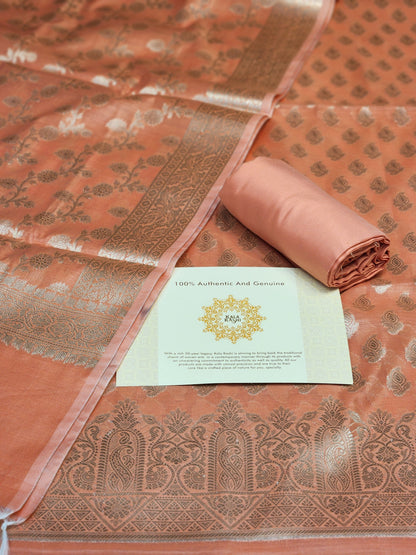 Light orange Zari resham silk banarasi suit