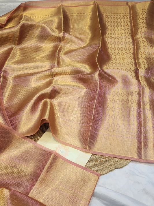 TISSUE SILK ROSE GOLD BROCADE SAREE
