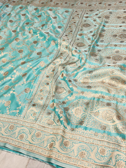 Sea Green Mashru Silk Banarasi Saree With Siroski stone work