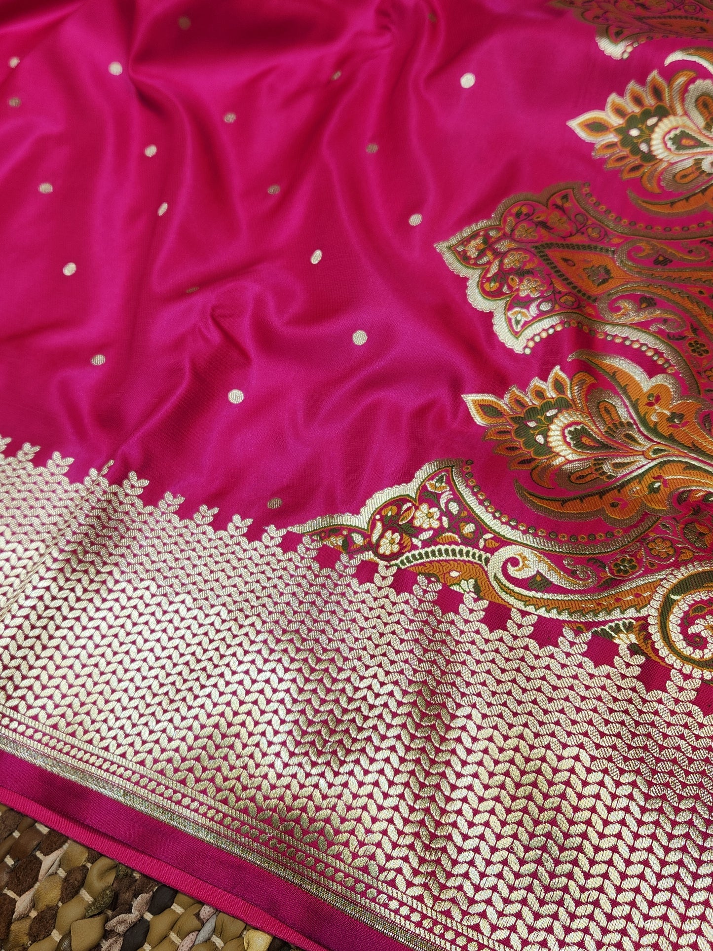 Dark rani pink Kimkhab mashru silk saree with all over booti