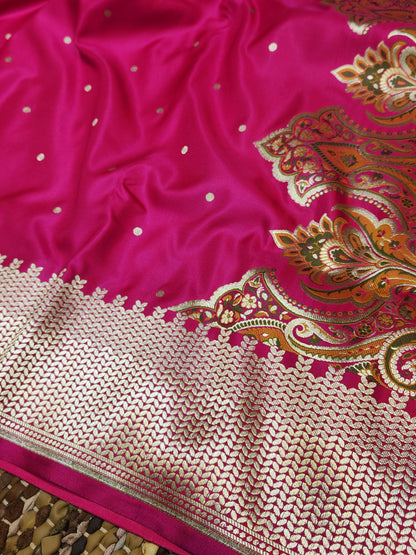 Dark rani pink Kimkhab mashru silk saree with all over booti