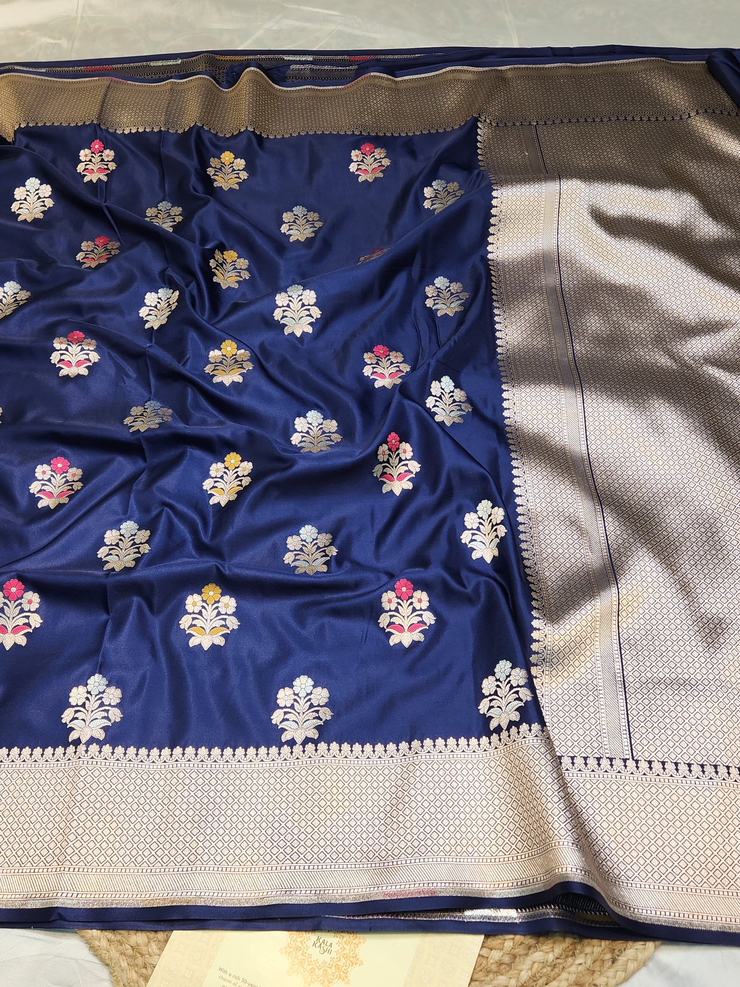 Navy Blue Mashru Silk Banarasi Saree With Meena bootas