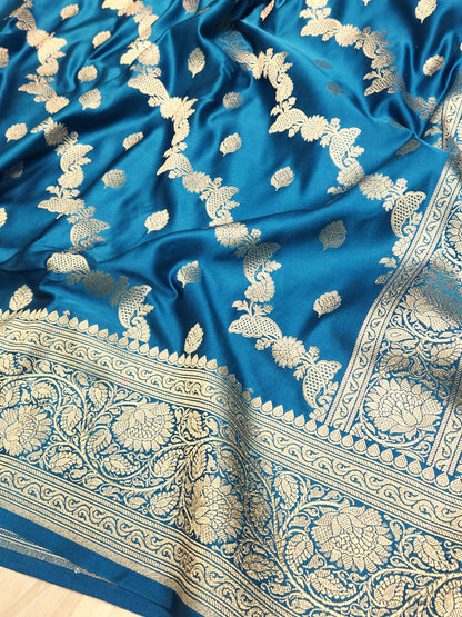 Mesmerizing german blue Mashru Silk Saree