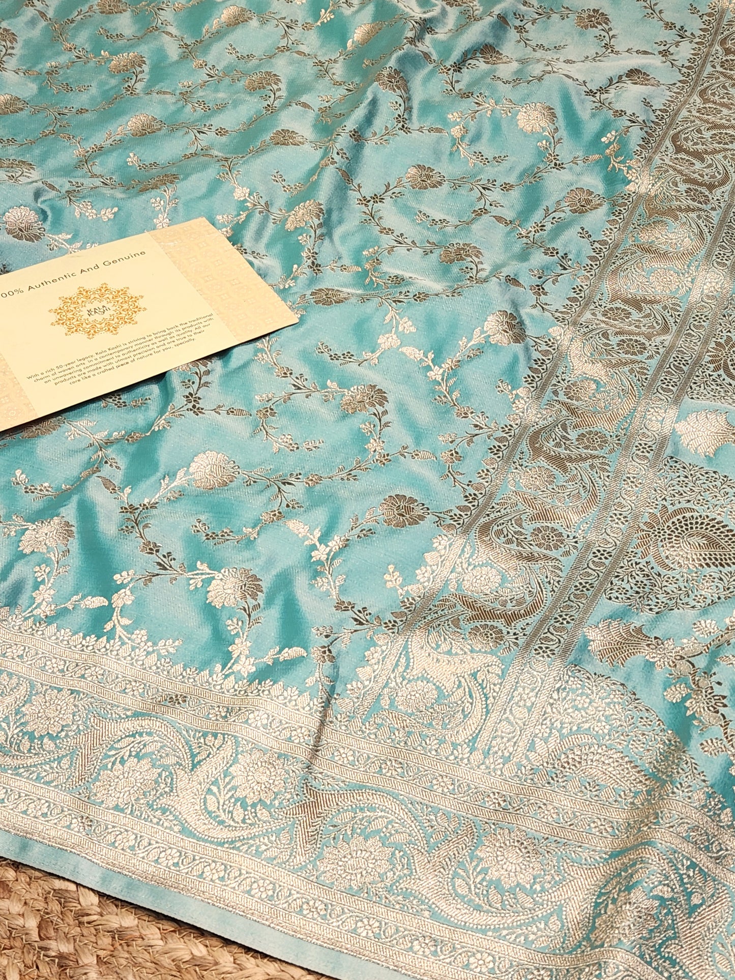 Sea Green Mashru Silk Banarasi Saree With Jaal Pattern
