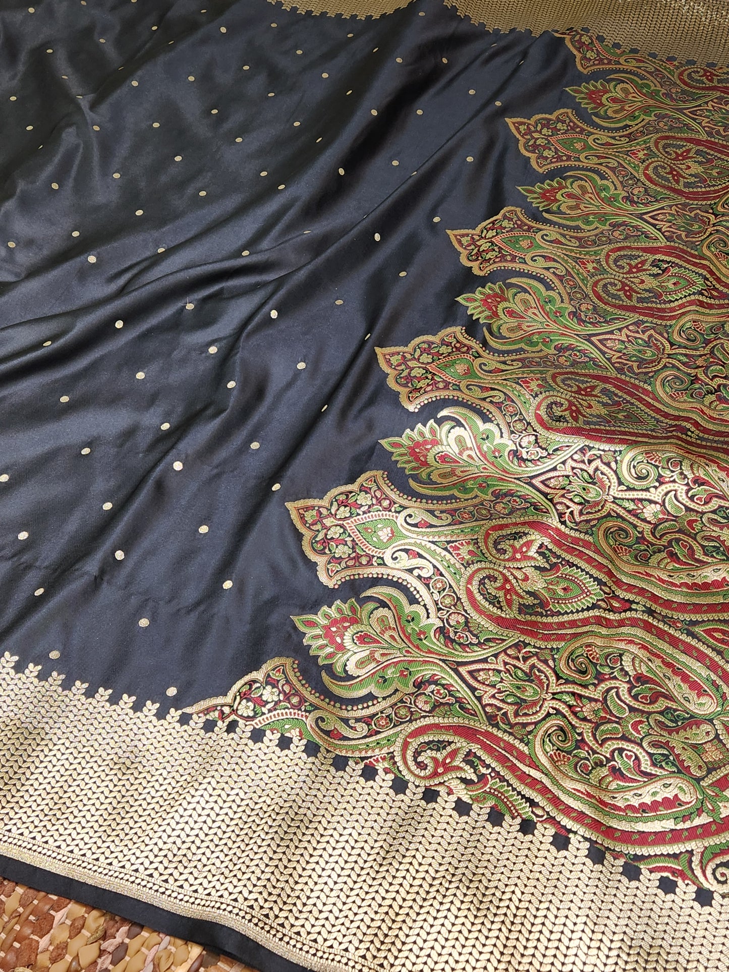 Black Kimkhab mashru silk saree with all over booti