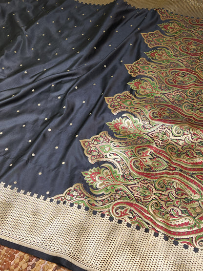 Black Kimkhab mashru silk saree with all over booti