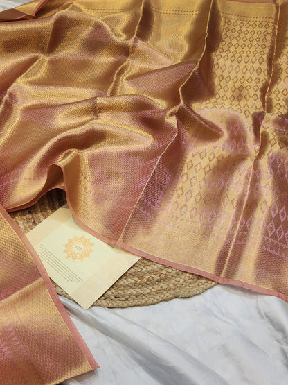 TISSUE SILK ROSE GOLD BROCADE SAREE
