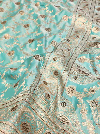Sea Green Mashru Silk Banarasi Saree With Siroski stone work