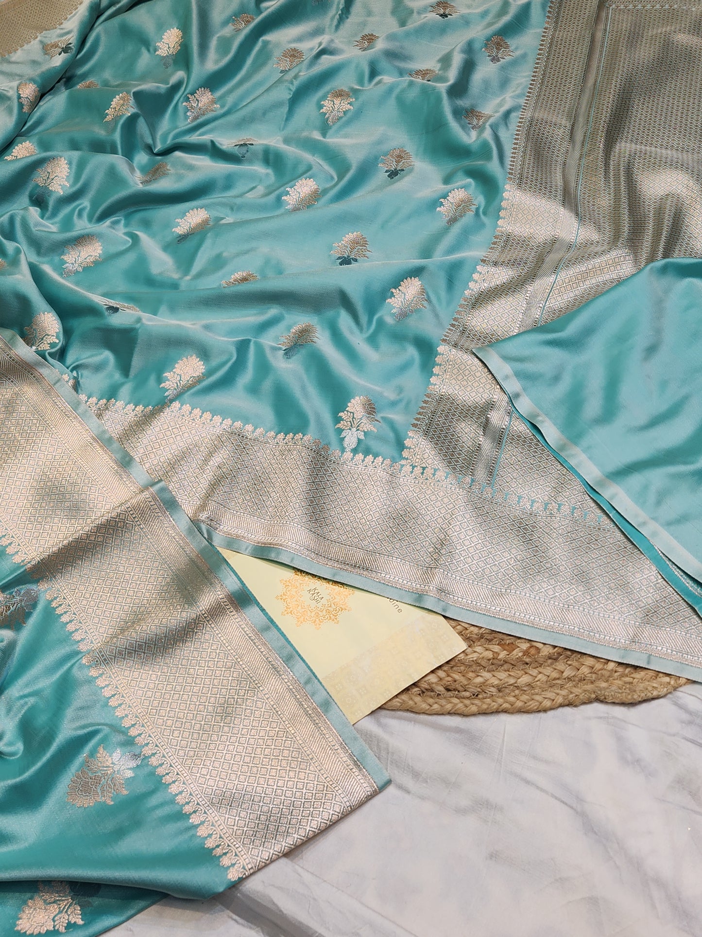 Sea Green Mashru Silk Banarasi Saree With Meena bootas