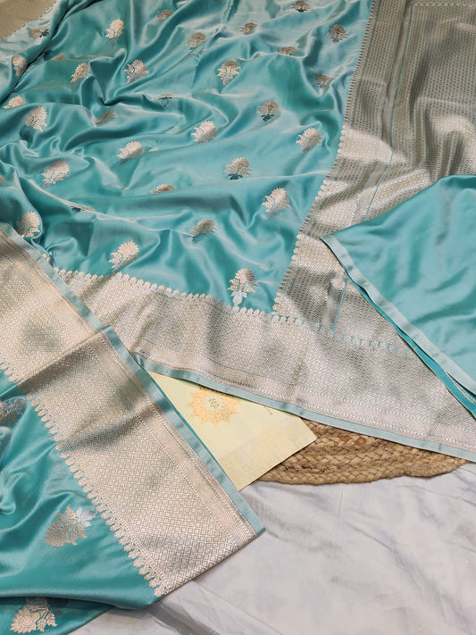 Sea Green Mashru Silk Banarasi Saree With Meena bootas