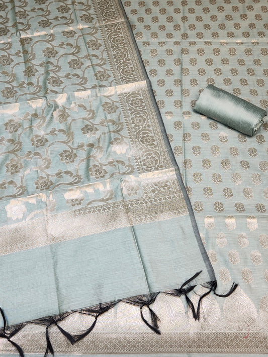 Sea Green Zari resham silk banarasi suit