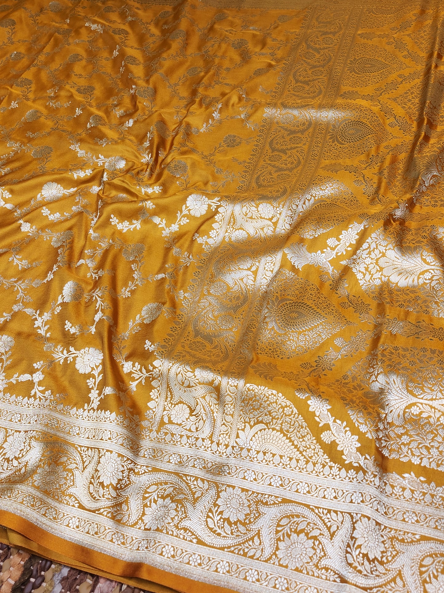 Mustord Mashru Silk Banarasi Saree With Jaal Pattern