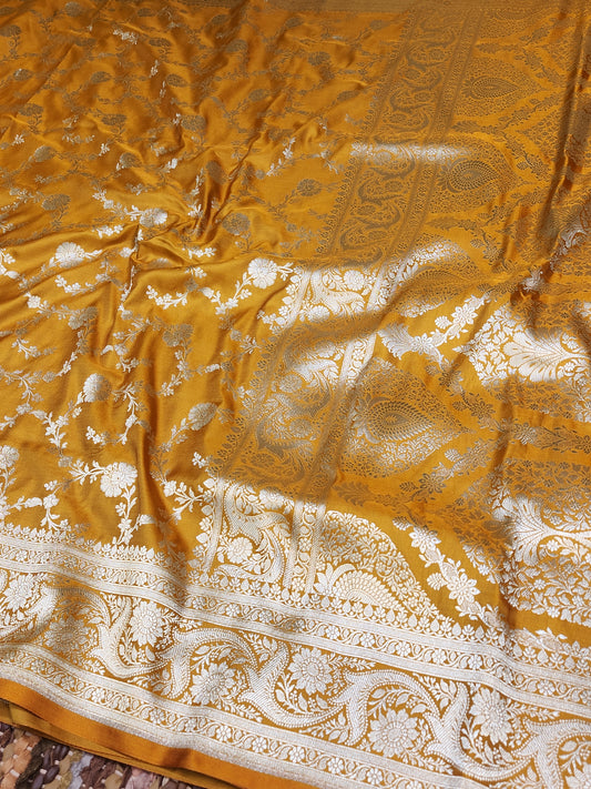 Mustord Mashru Silk Banarasi Saree With Jaal Pattern