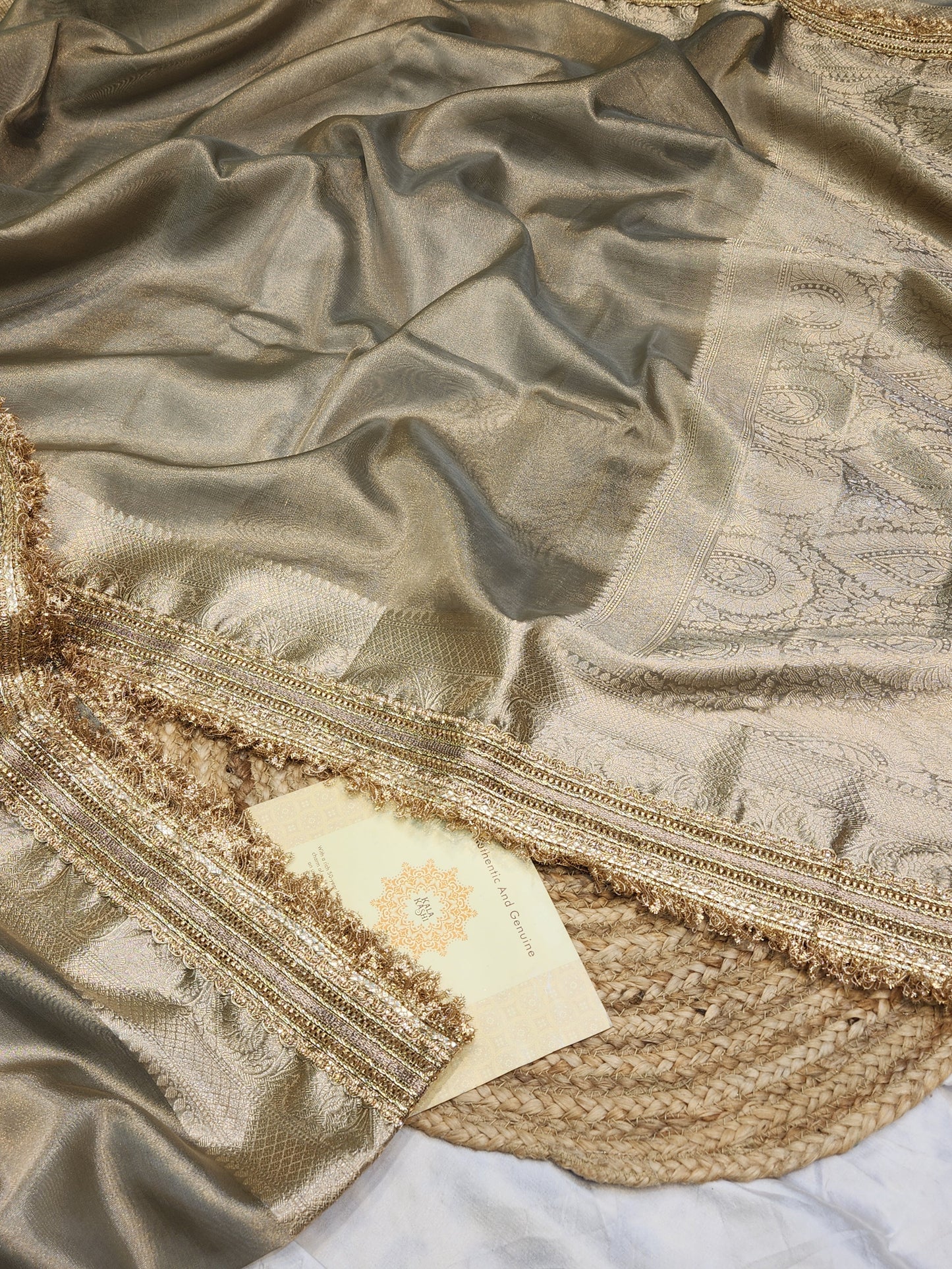 Maharani Collection Ash grey Tissue silk saree