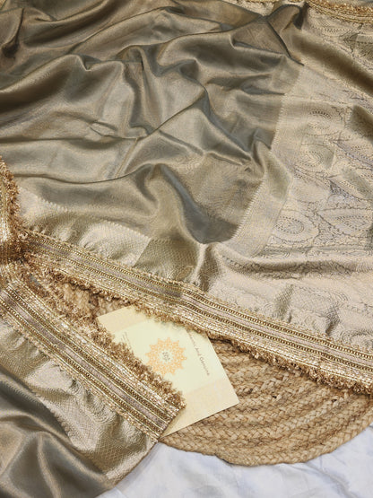 Maharani Collection Ash grey Tissue silk saree