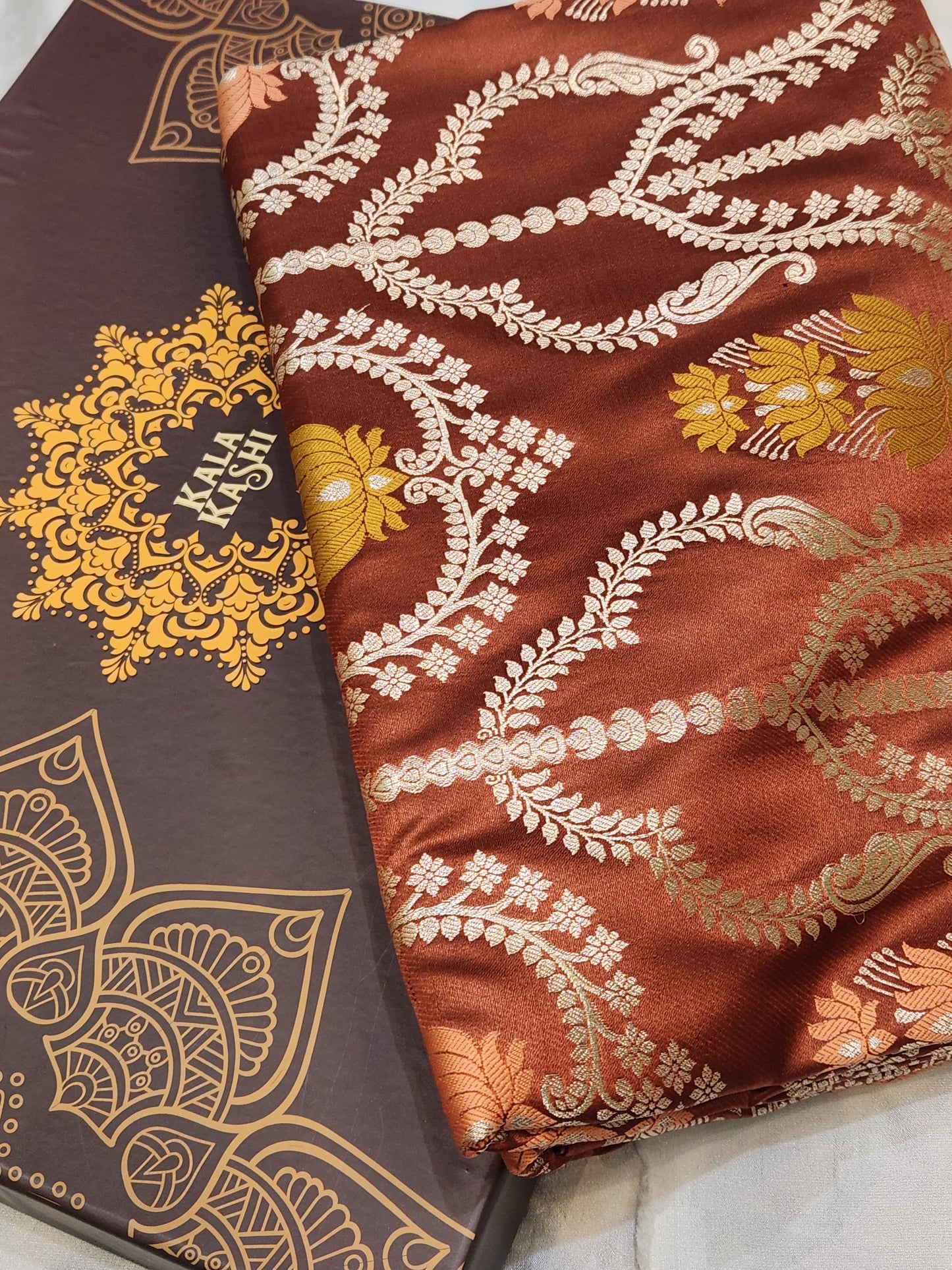 Brown Mashru Silk Banarasi Saree With Meena bootas