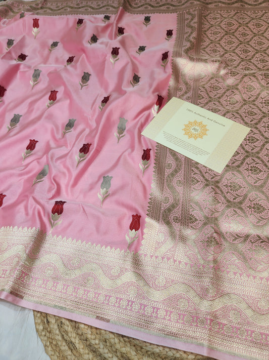 Pink Mashru Silk Banarasi Saree With Meena bootas