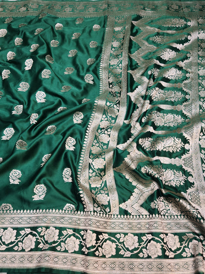 Mesmerizing Bottle green Mashru Silk Saree