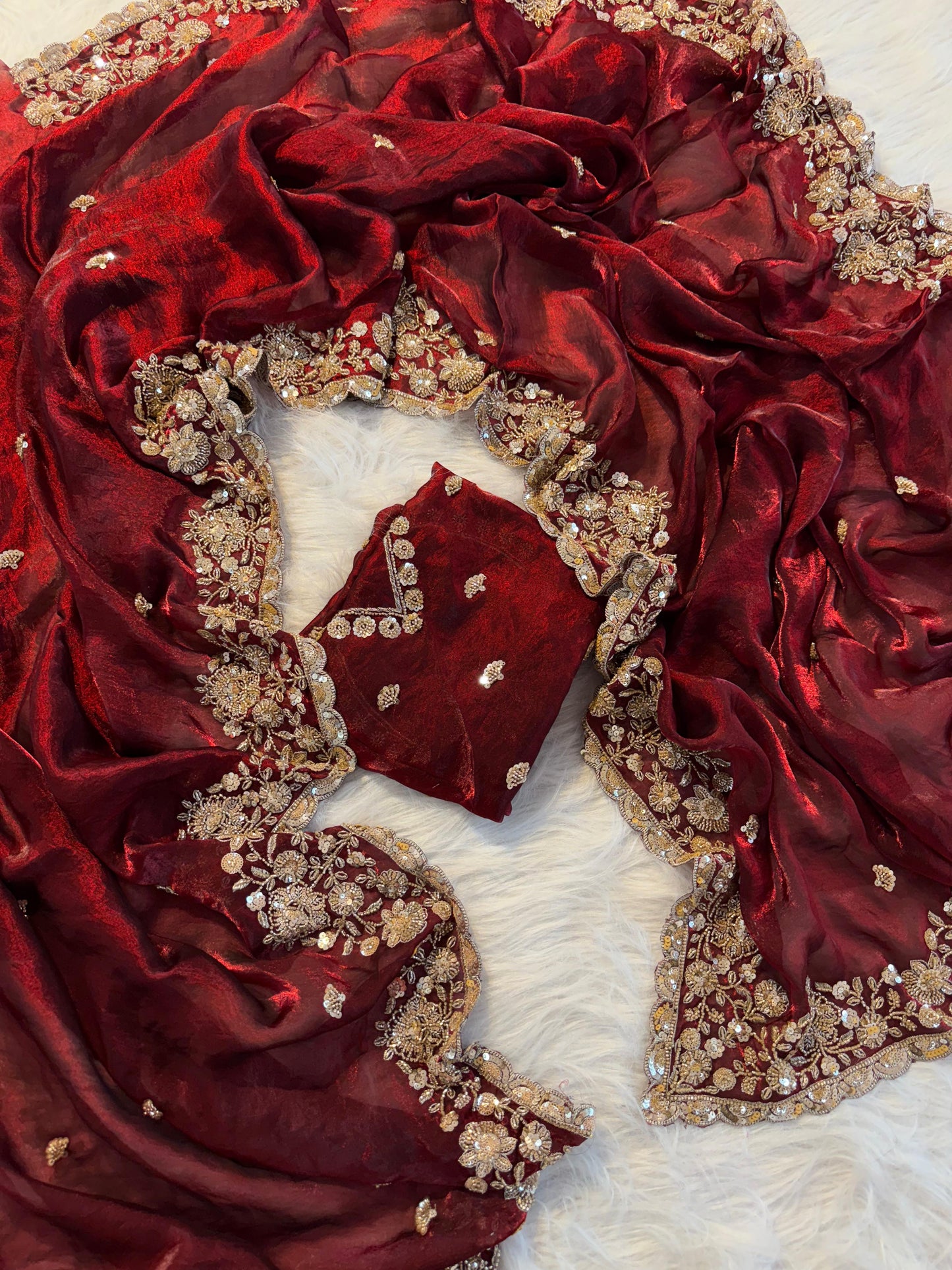 Maroon designer handwork Space Silk Saree